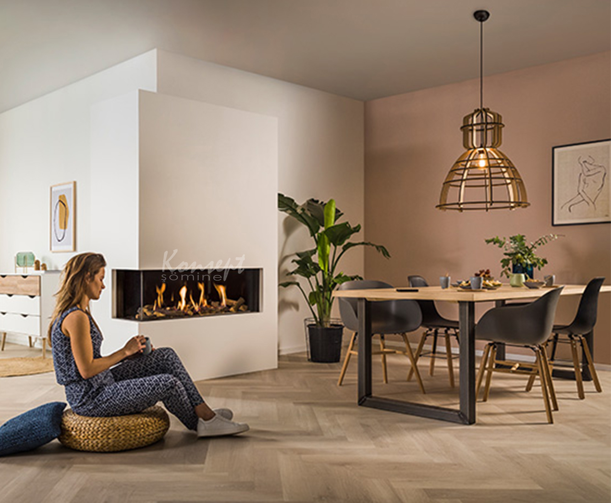 Doğalgazlı L Tipi şömine 06