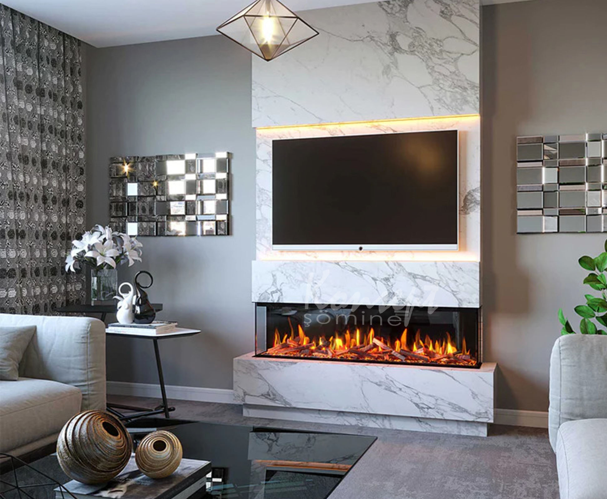 U Tipi Elektrikli Şömine 04